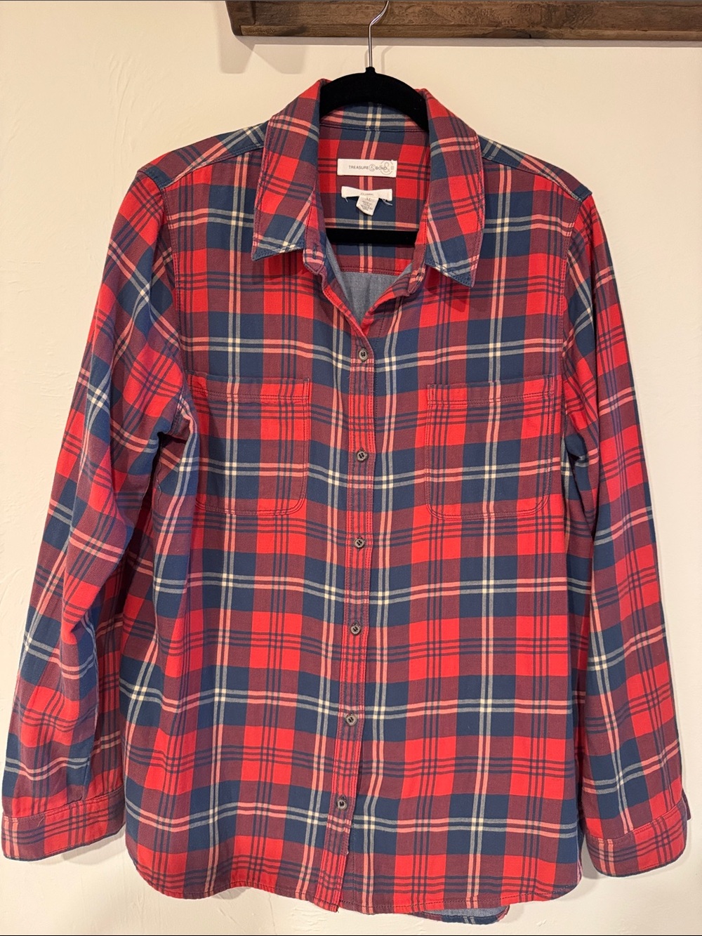 Flannel Style Red Plaid Button-Down Shirt Sz XL Like New